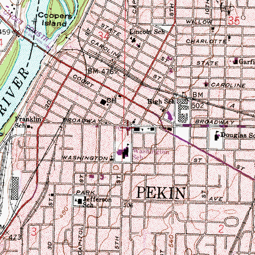 Topographic Map of Pekin Post Office, IL