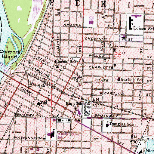 Topographic Map of Pekin Southern Baptist Church, IL