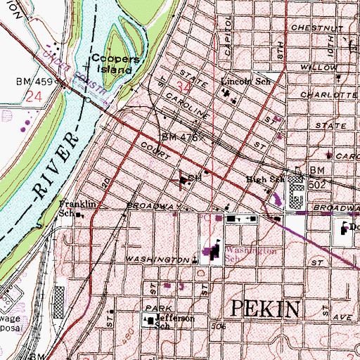 Topographic Map of Tazewell County Courthouse, IL