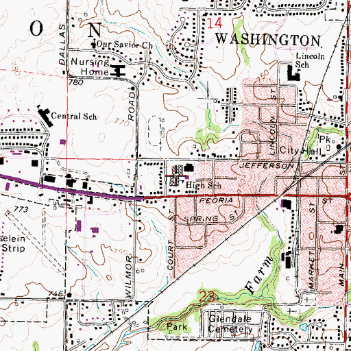 Topographic Map of Washington Community High School, IL
