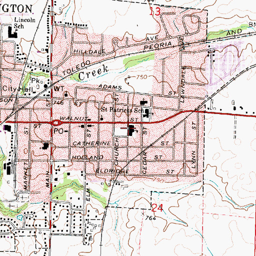 Topographic Map of Washington Middle School, IL