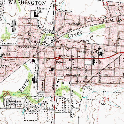 Topographic Map of Washington Post Office, IL