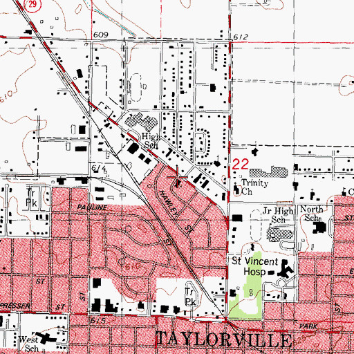 Topographic Map of Calvary Baptist Church, IL