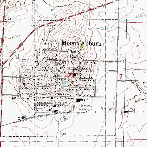 Topographic Map of Mount Auburn Elementary School, IL