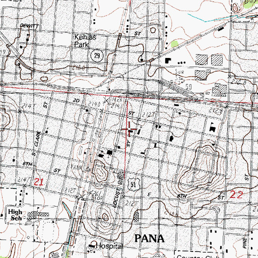 Topographic Map of Pana City Hall, IL