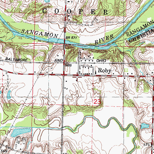 Topographic Map of Roby Post Office (historical), IL