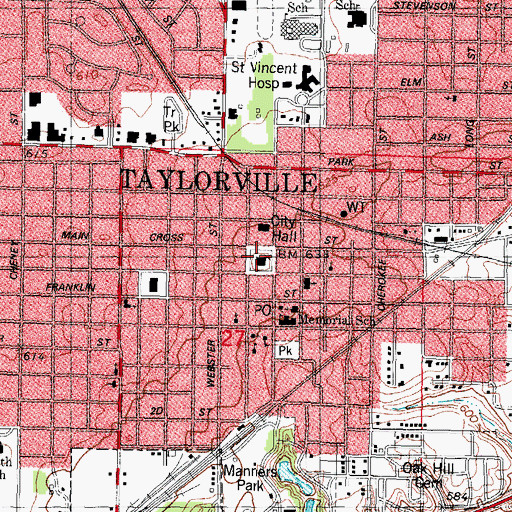 Topographic Map of Taylorville Courthouse Square Historic District, IL