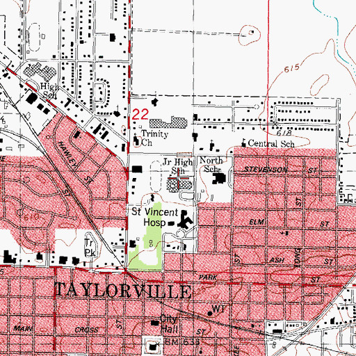 Topographic Map of Taylorville Junior High School, IL