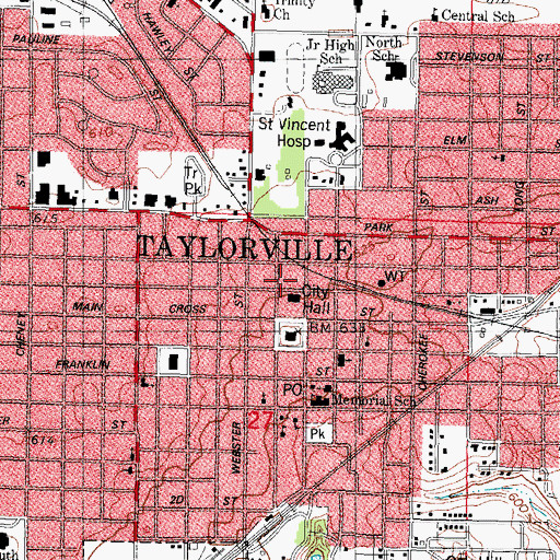 Topographic Map of Taylorville Public Library, IL