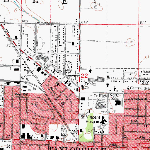 Topographic Map of Taylorville Southern Baptist Church, IL