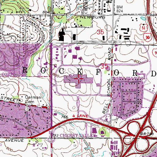 Topographic Map of Cherryvale Mall Shopping Center, IL