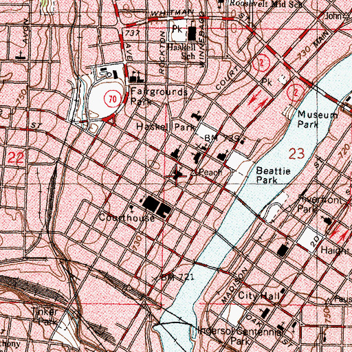 Topographic Map of Court Street United Methodist Church, IL