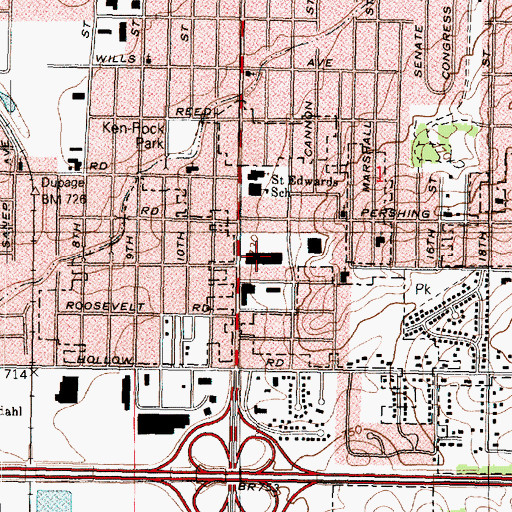 Topographic Map of Eleventh Street Plaza Shopping Center, IL