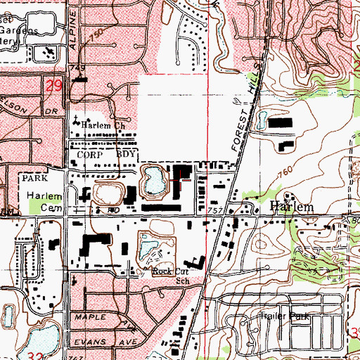 Topographic Map of Forest Hills Plaza Shopping Center, IL