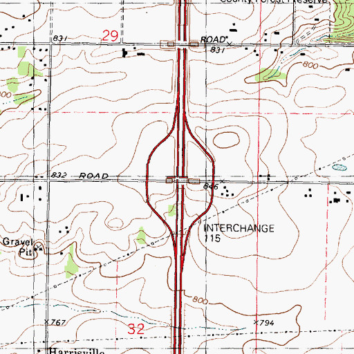 Topographic Map of Interchange 115, IL