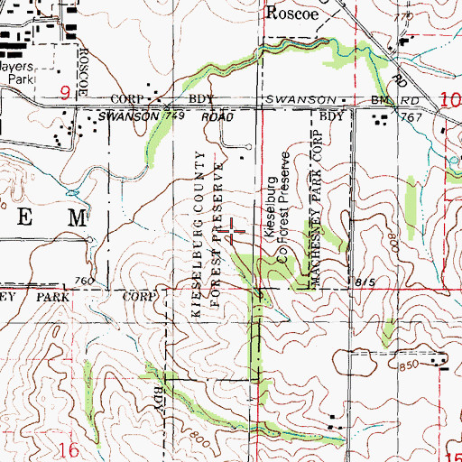 Topographic Map of Kieselburg County Forest Preserve, IL