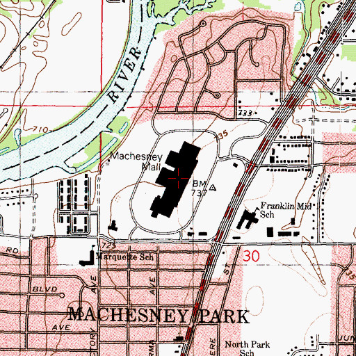 Topographic Map of Machesney Mall Shopping Center, IL