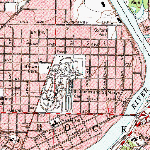 Topographic Map of Rockford Hebrew Cemetery, IL