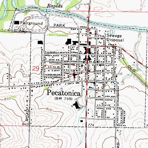 Topographic Map of Pecatonica Elementary School, IL