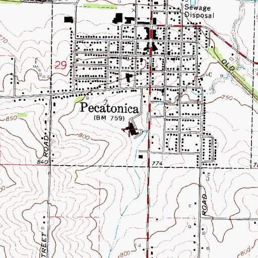 Topographic Map of Pecatonica High School, IL
