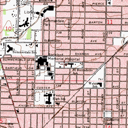 Topographic Map of Saint Bernadettes Roman Catholic Church, IL
