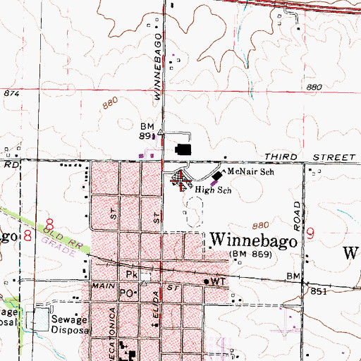 Topographic Map of Winnebago High School, IL