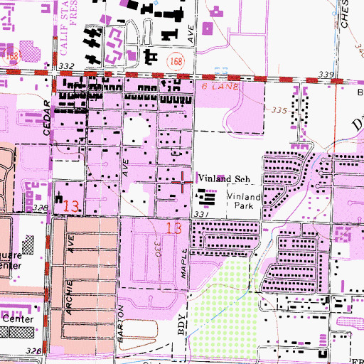 Topographic Map of Campus Baptist Church, CA