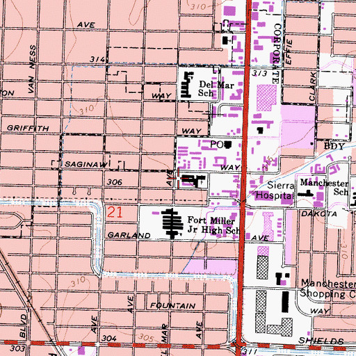 Topographic Map of First Baptist Church, CA