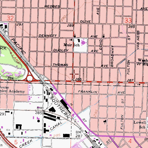 Topographic Map of Fresno Christian Fellowship United Methodist Church, CA