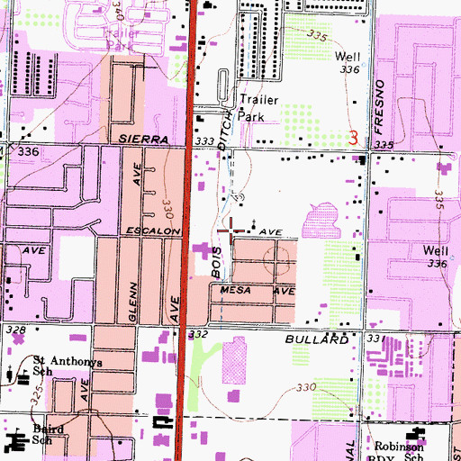 Topographic Map of Fresno Free Methodist Church, CA