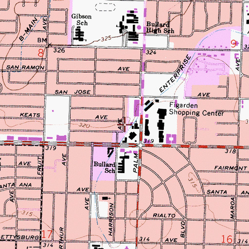 Topographic Map of Saint Columbas Episcopal Church, CA