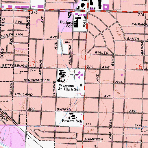 Topographic Map of The Cross Congregational Church, CA