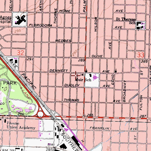 Topographic Map of Unity Church of Fresno, CA