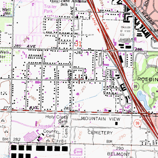 Topographic Map of West Park Baptist Church, CA