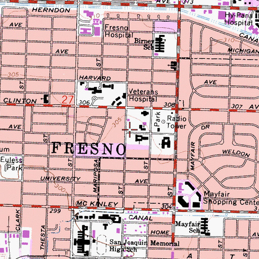 Topographic Map of Central Seventh Day Adventist Church, CA