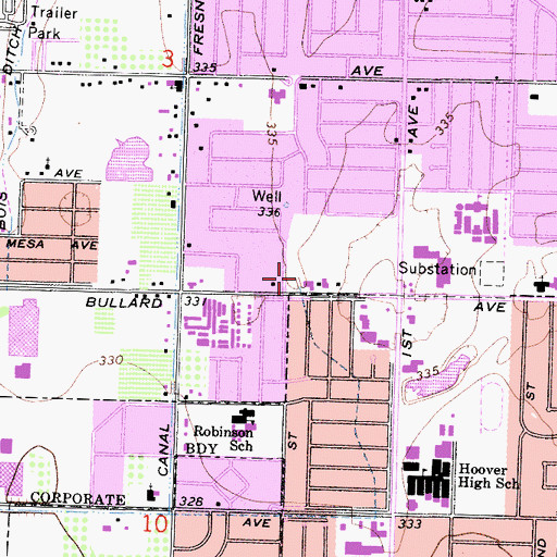 Topographic Map of North Fresno Family Worship Full Gospel Church, CA