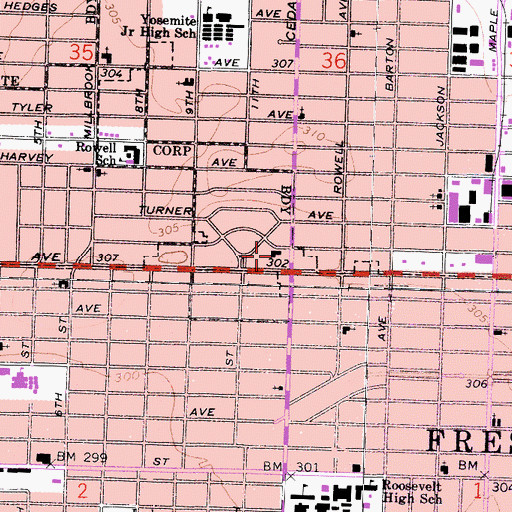 Topographic Map of Cedar Avenue Baptist Church, CA