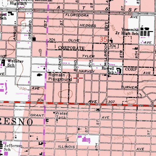 Topographic Map of Central Congregation Kingdom Hall of Jehovahs Witnesses, CA