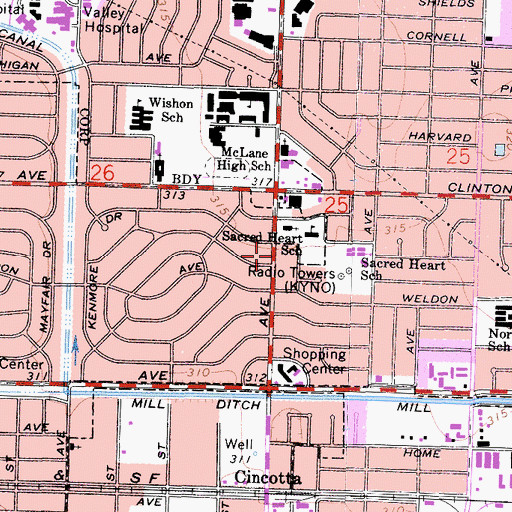 Topographic Map of Harvard Terrace Baptist Church, CA