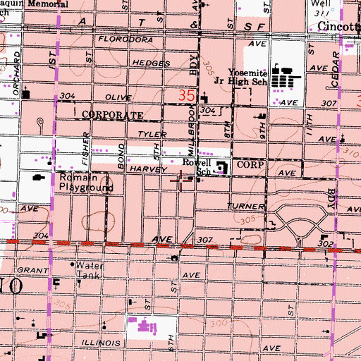 Topographic Map of Lao Friendship Baptist Church, CA