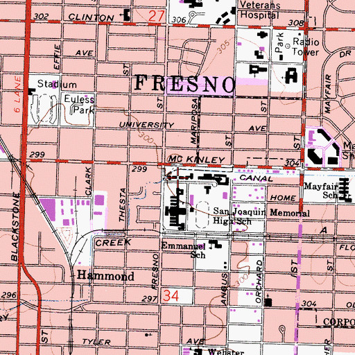 Topographic Map of Ryan Preparatory Seminary, CA