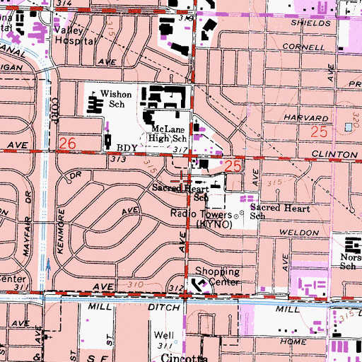 Topographic Map of Sacred Heart Roman Catholic Church, CA