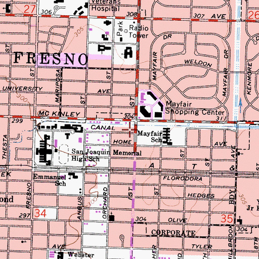 Topographic Map of Dry Creek Shopping Center, CA