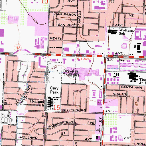 Topographic Map of Fresno Fashion Fair Shopping Center, CA