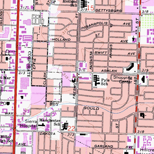 Topographic Map of Gongs Shopping Center, CA