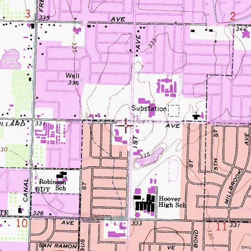Topographic Map of Hoover Plaza Shopping Center, CA