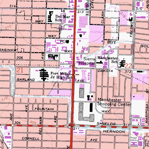 Topographic Map of Manchester Mall North Shopping Center, CA