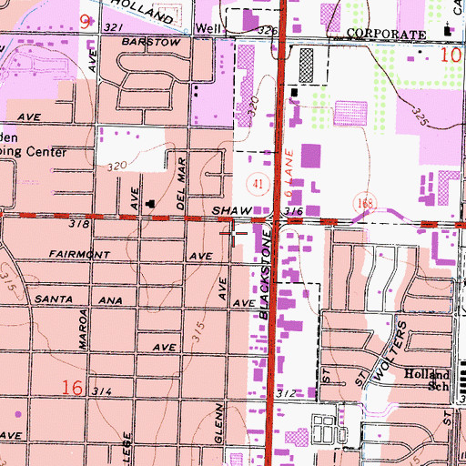 Topographic Map of Shaw City Shopping Center, CA