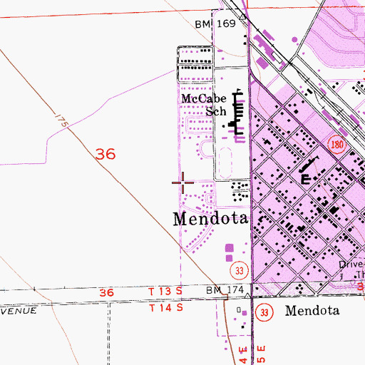 Topographic Map of Mendota Continuation High School, CA