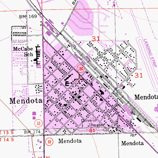 Topographic Map of Mendota Post Office, CA